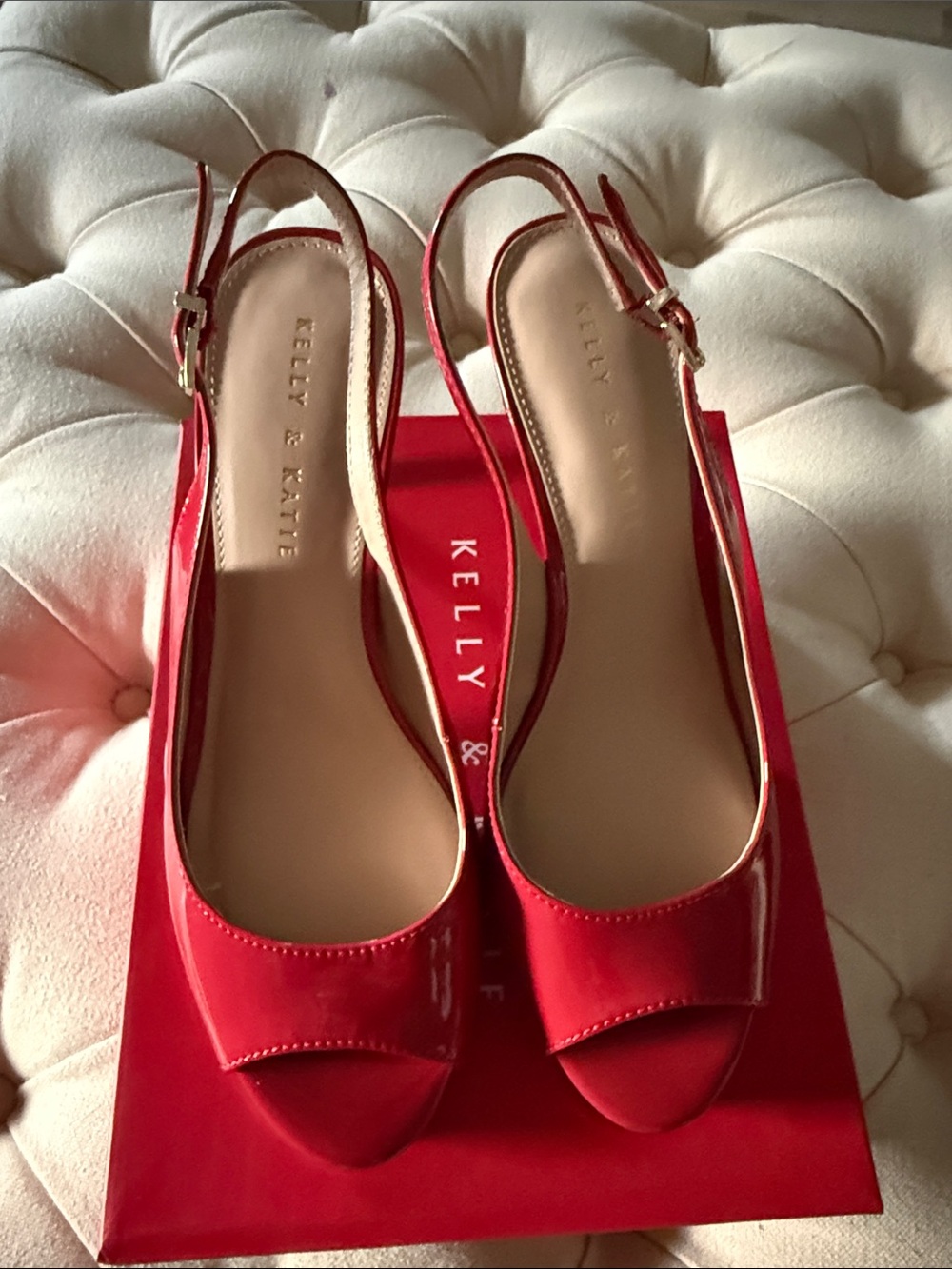 Kelly & Katie Red Patent Slingback Peep-Toe Heels